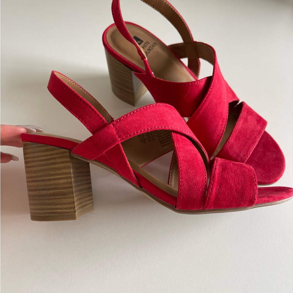 White Mountain Red Suede Heeled Sandals Size 7.5